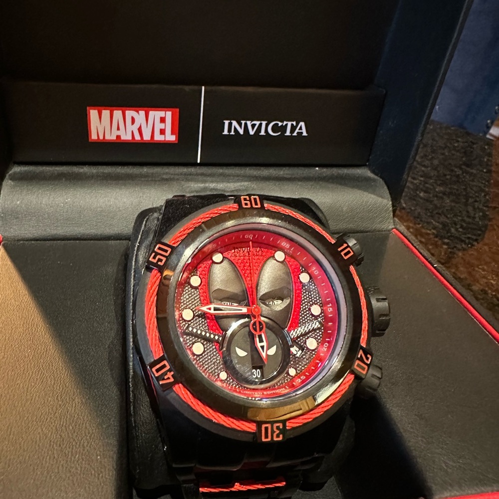Limited Edition 148/3000 Invicta Marvel Deadpool Men’s Watch 53mm Black Red